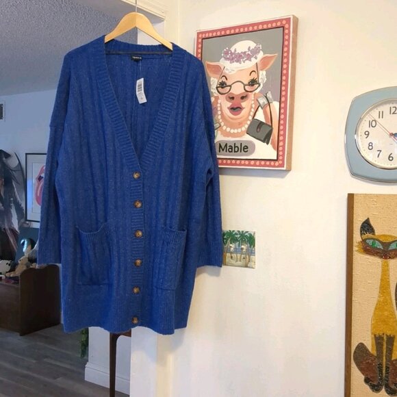 Torrid Vegan Cashmere Boyfriend Cardigan Sweater Blue Size 2X (18/20) NWT - Picture 5 of 14